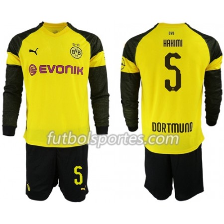 Camisetas Borussia Dortmund Hakimi 5 Niño Primera Equipacion 2018/2019 Manga Larga